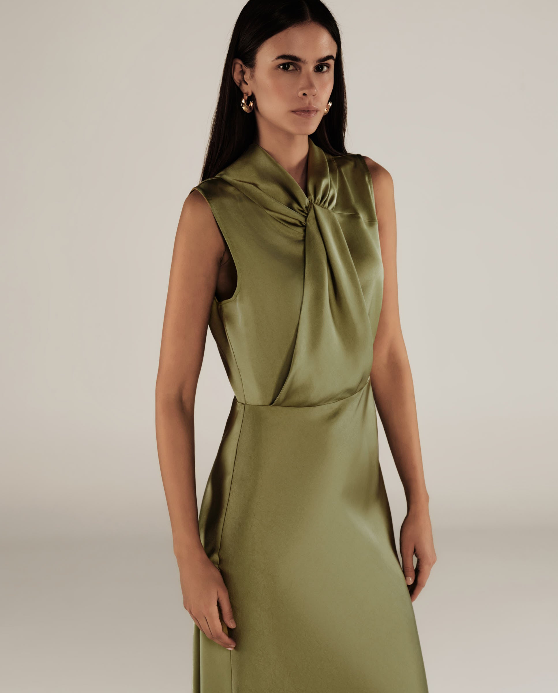RANYA | Green Twist Sleeveless Maxi Dress
