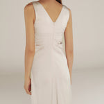 YUKTA | Ivory Pleat Front Satin Midi Dress