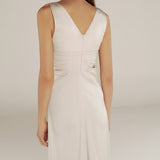 YUKTA | Ivory Pleat Front Satin Midi Dress