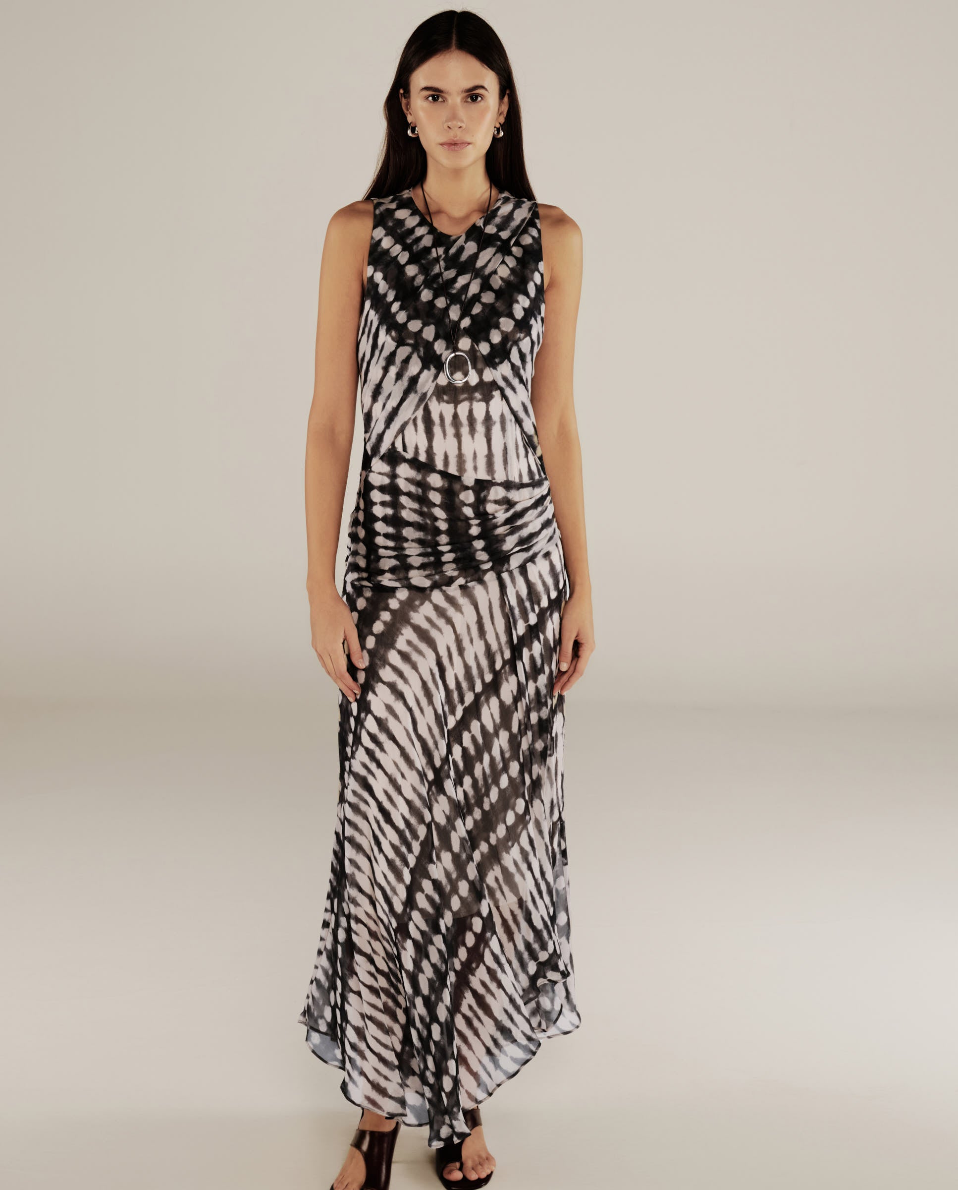 CAROLINA | Black & Ecru Print Midi Wrap Dress