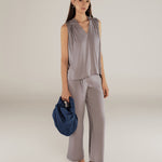 FINLEY | Grey Straight Leg Silk Trousers