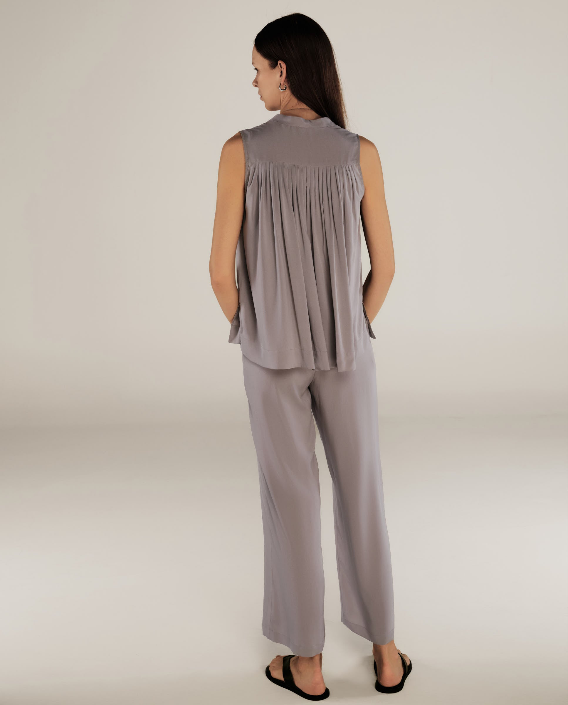 FINLEY | Grey Straight Leg Silk Trousers