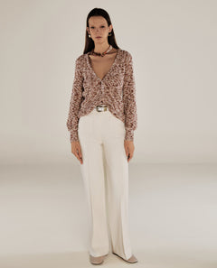 PAOLA | Ecru Pocket Detail Wide Leg Cotton Trousers