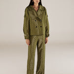 ROMINA | Green & Gold Flower Jacquard Wide Leg Trousers