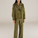 ROMINA | Green & Gold Flower Jacquard Wide Leg Trousers