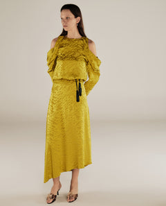 BHAKTI | Chartreuse Yellow Jacquard Leopard Print Asymmetric Skirt