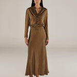 AADHILA | Brown Jacquard Leopard Print Long Skirt