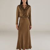 AADHILA | Brown Jacquard Leopard Print Long Skirt