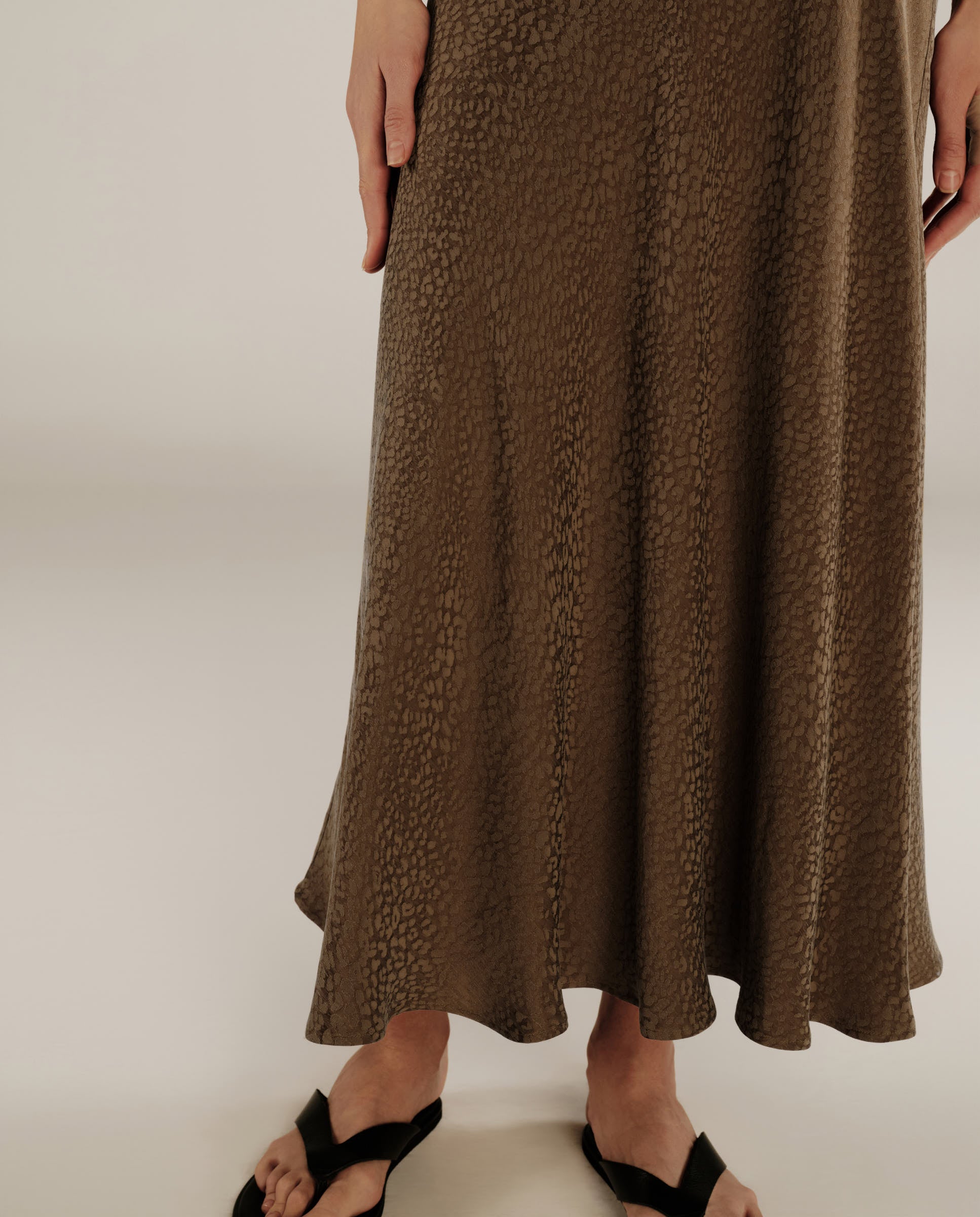 AADHILA | Brown Jacquard Leopard Print Long Skirt