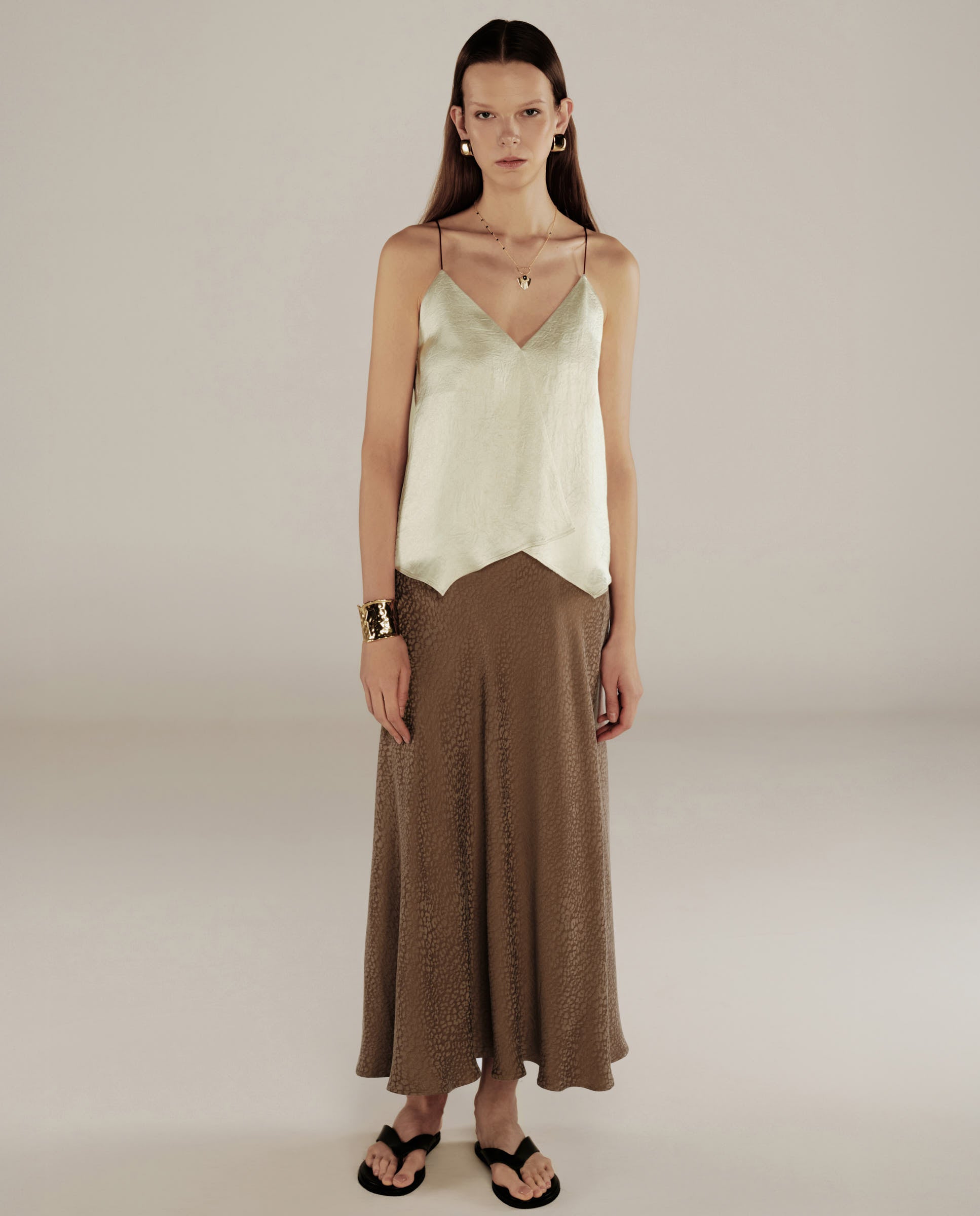 AADHILA | Brown Jacquard Leopard Print Long Skirt
