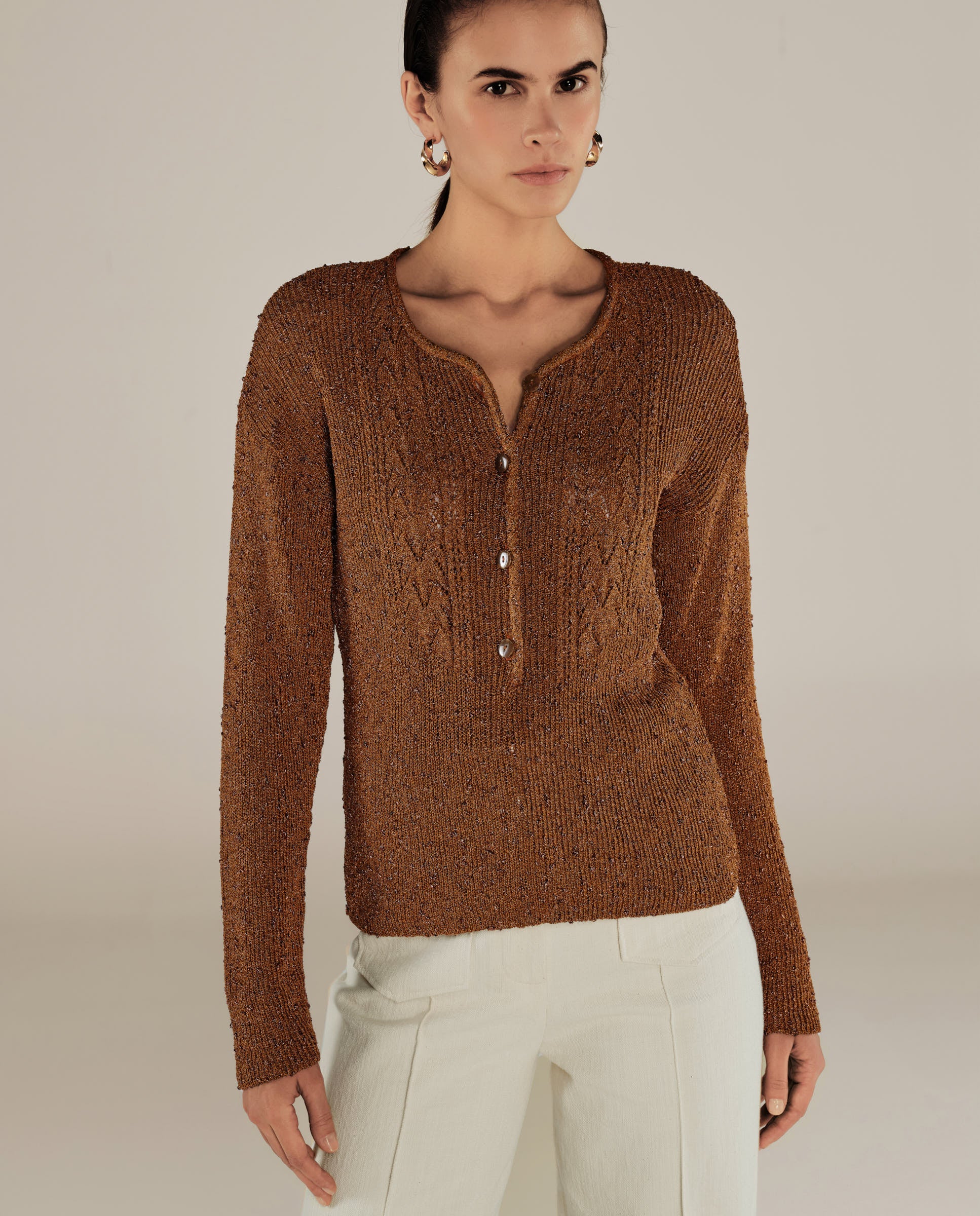 CLIVIA | Ochre Sparkle Button Sweater