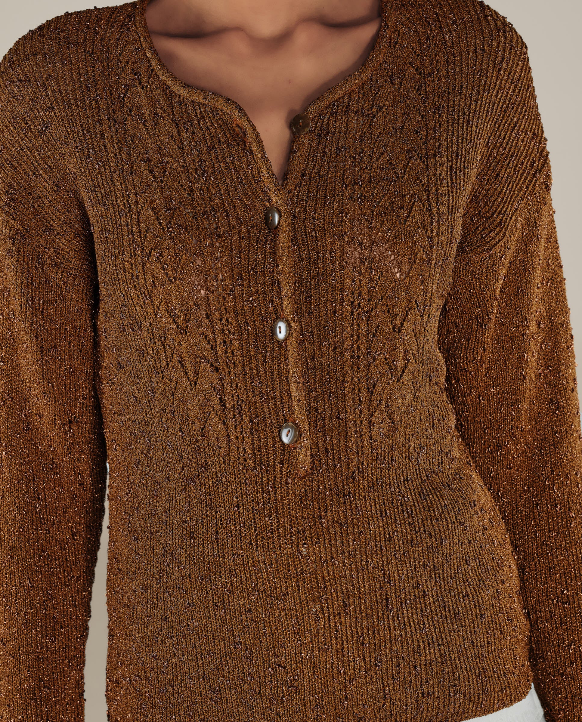 CLIVIA | Ochre Sparkle Button Sweater
