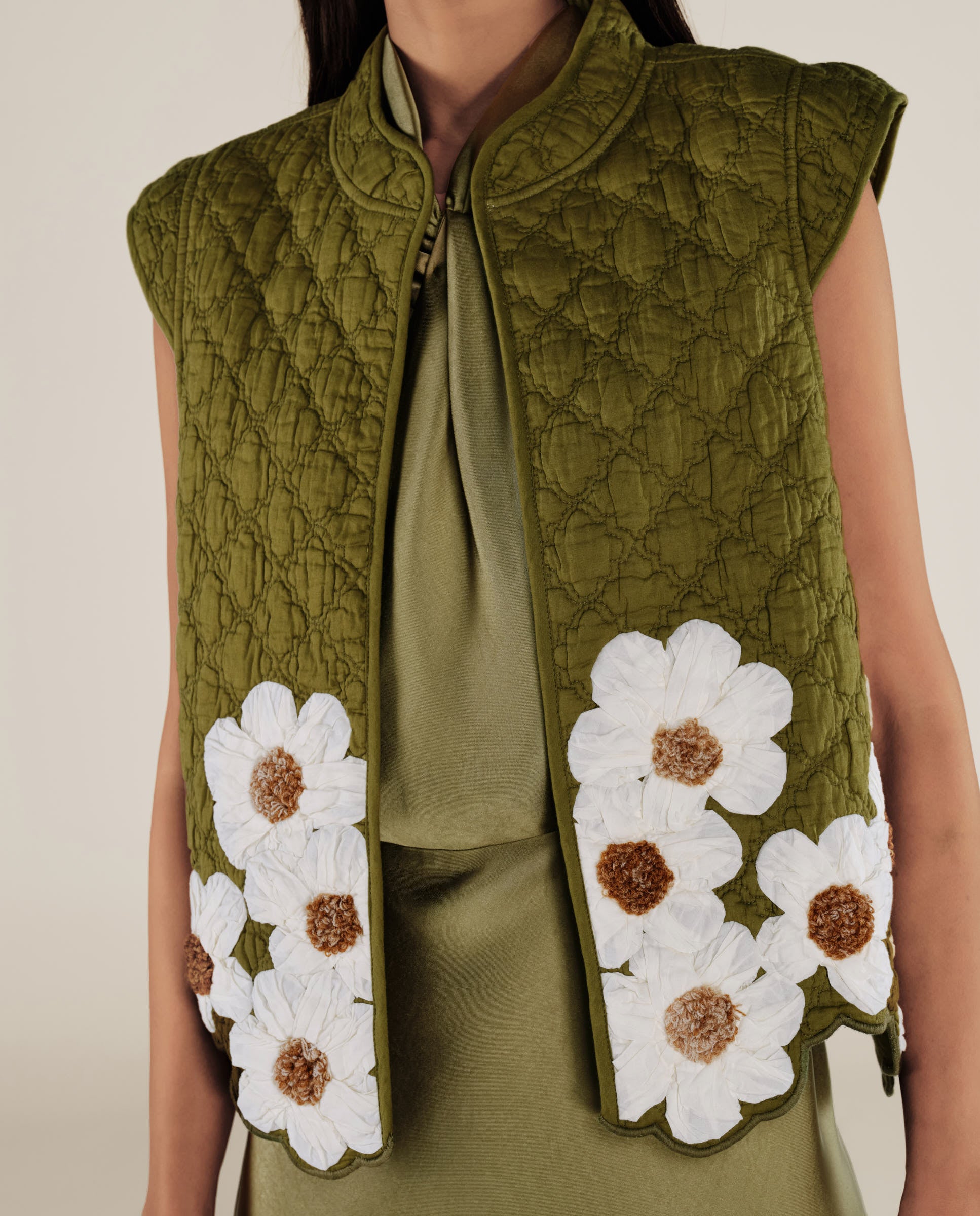 CRISTINA | Green Flower Cotton Vest